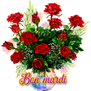Gif animé Bon mardi bouquet de roses rouges